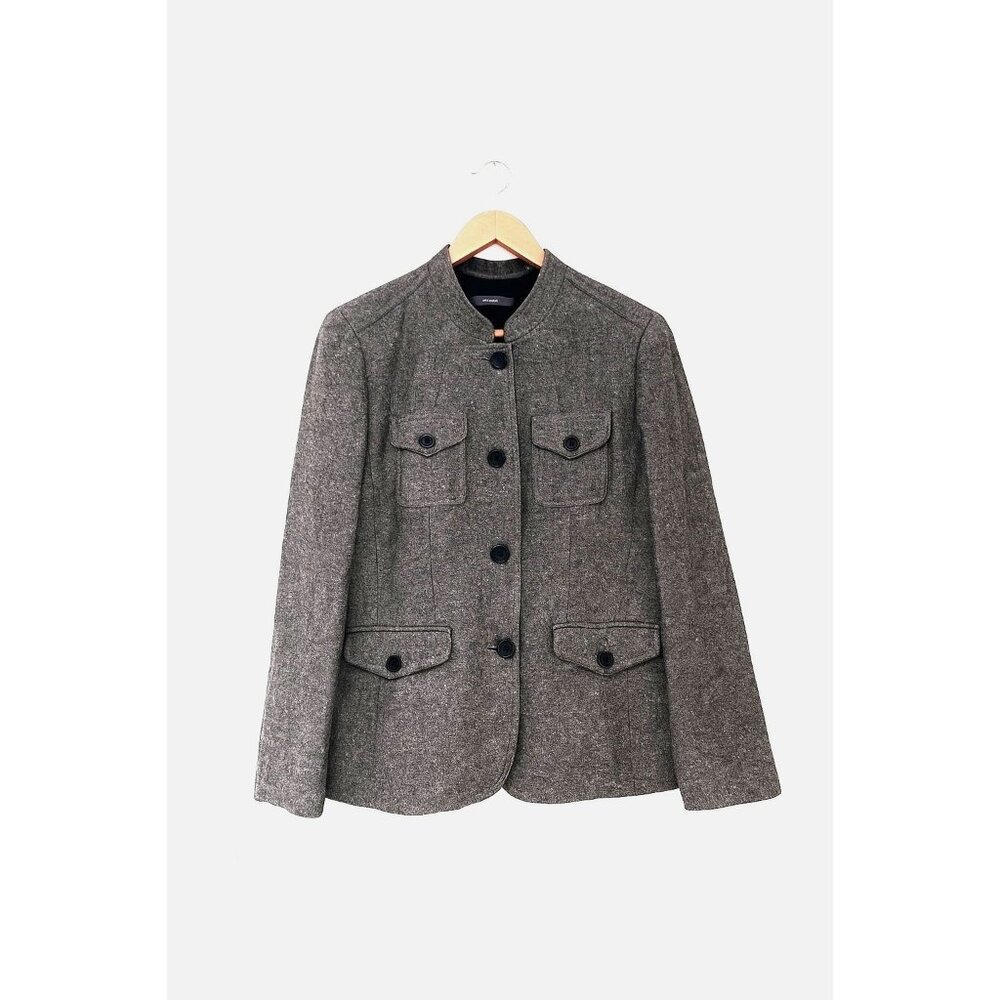 Liz Claiborne Women's Classic Minimalist Silk Tweed Gray Button-Up Blazer Size M